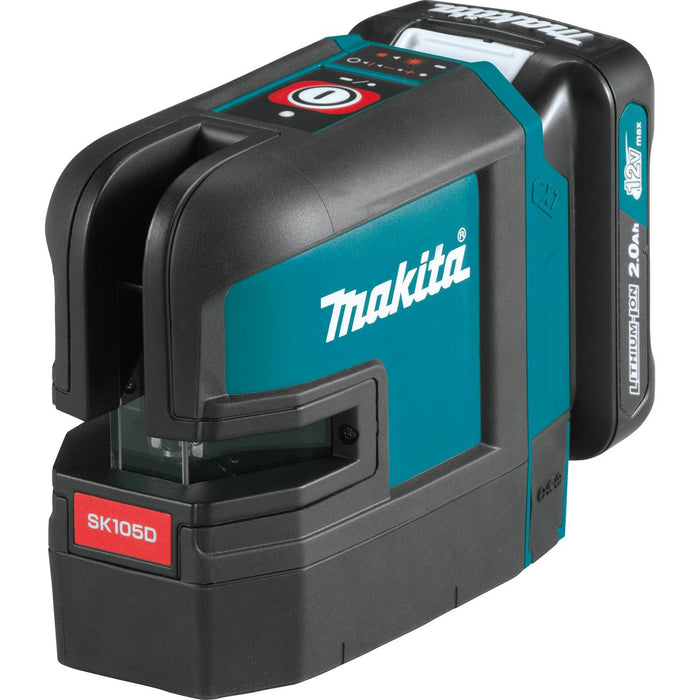Makita 12V Max CXT Self-Leveling Cross-Line Red Laser Kit, bag, with one battery (2.0Ah)