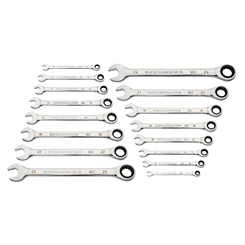 GEARWRENCH 16-Piece 90T 12 Point Metric Combination Ratcheting Wrench Set