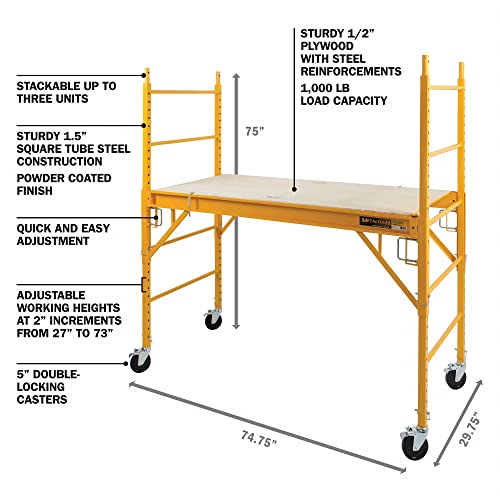 MetalTech Baker Adjustable Steel Platform Jobsite Series 6 Ft. Tall Mobile Scaffolding Ladder with Locking Caster Wheels