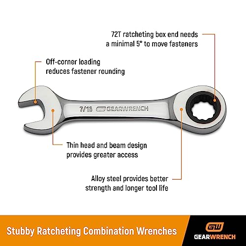 GEARWRENCH 14 Pc. 12 Point Stubby Ratcheting SAE/Metric Combination Wrench Set