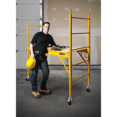 MetalTech Baker Adjustable Steel Platform Jobsite Series 6 Ft. Tall Mobile Scaffolding Ladder with Locking Caster Wheels