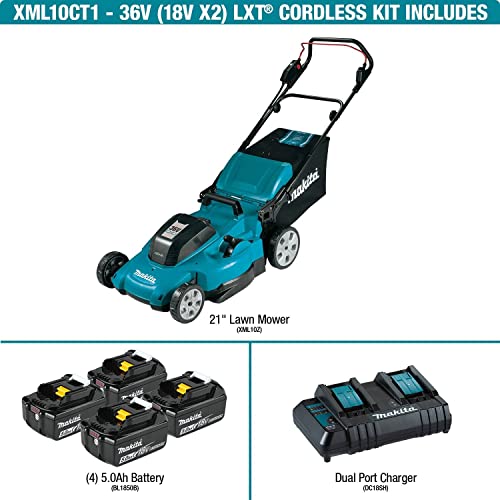 Makita 18V LXT 21 In. Lawn Mower Kit with 4 Batteries (5.0Ah)