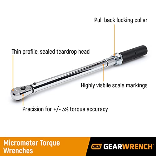 GEARWRENCH ¼” Drive Micrometer Torque Wrench 30-200 in-lb.