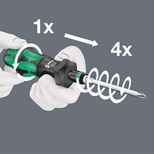 Wera Tools 826 T Kraftform Turbo bit-Holding Screwdriver Handle with Rapidaptor Quick-Release Chuck, 1/4" x 146 mm