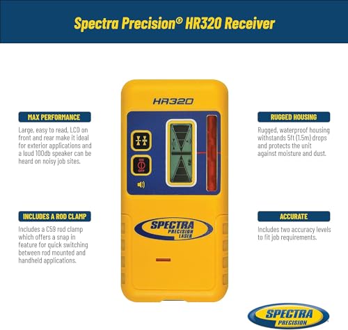 Spectra Precision Laser Receiver with C59 Rod Clamp, Front & Rear LCD Displays, Loud Speaker, Waterproof