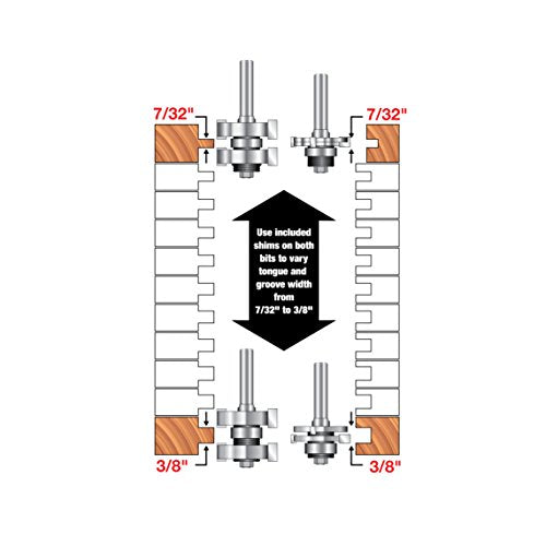 Freud 1-3/4 In. (Dia.) Adjustable Tongue & Groove Bit Set with 1/2 In. Shank