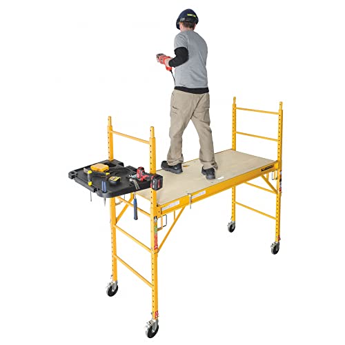 MetalTech Baker Adjustable Steel Platform Jobsite Series 6 Ft. Tall Mobile Scaffolding Ladder with Locking Caster Wheels