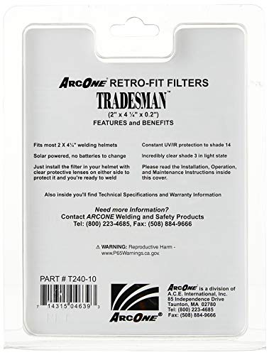 ArcOne Tradesman Horizontal Auto-Darkening Filter for Welding Helmets, 2 x 4.25 x 0.2"