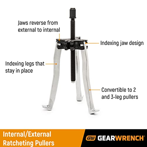 GEARWRENCH 2 or 3 Jaw Internal/External Ratcheting Puller Set, 2 and 5 Ton