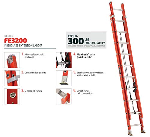 Louisville Ladder 16-Foot Fiberglass Extension Ladder 300-Pound Capacity