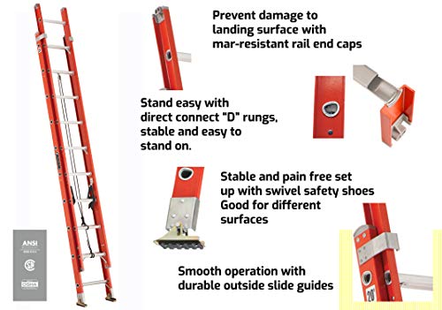 Louisville Ladder 16-Foot Fiberglass Extension Ladder 300-Pound Capacity