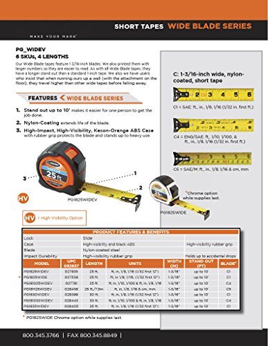 Keson Wide Blade Tape Measure with Nylon Coated Steel Blade