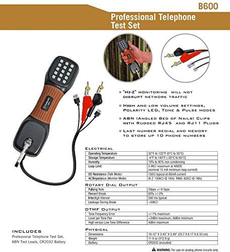 Southwire Tools & Equipment B600 Professional Telephone Test Set with ABN Clips