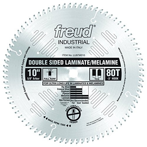 Freud LU97M010 10-Inch 80 Tooth TCG Double Sided Laminate and Melamine Cutting Saw Blade with 5/8-Inch Arbor