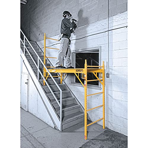 MetalTech Baker Adjustable Steel Platform Jobsite Series 6 Ft. Tall Mobile Scaffolding Ladder with Locking Caster Wheels