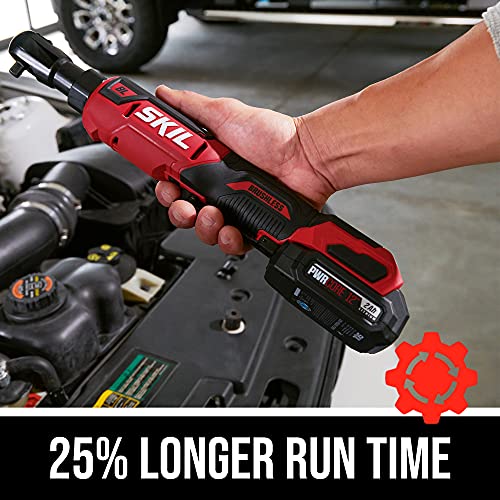 SKIL PWR CORE 12 Brushless 12V 3/8 Inch Ratchet Wrench Kit Includes 2.0Ah Lithium Battery and PWR JUMP Charger - RW5763A-10