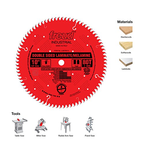 Freud LU97M010 10-Inch 80 Tooth TCG Double Sided Laminate and Melamine Cutting Saw Blade with 5/8-Inch Arbor