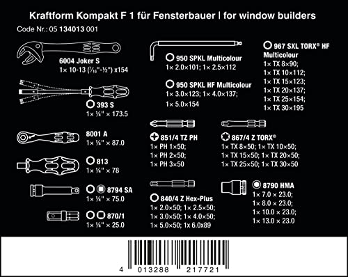 Wera Tools Kraftform Kompakt F 1 screwdriving Tool Set for Window Builders, 35 Pieces