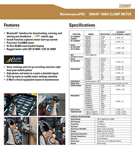 Southwire Maintenance PRO 1000A AC/DC Smart Clamp Meter with Bluetooth