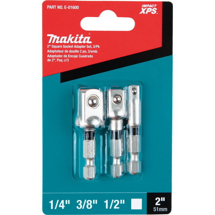 Makita Impact XPS 3 Pc. Square 2" Socket Adapter Set, 1/4", 3/8" and 1/2"