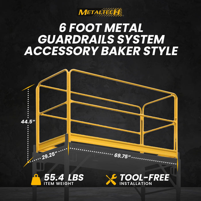 MetalTech Versatile 6 Ft. Metal Guardrails System Accessory Baker Style for Select Jobsite Series Scaffolding Platform with Non-Slip Deck