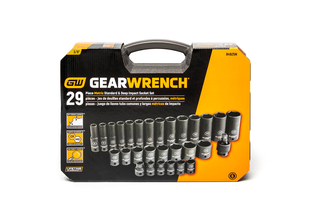GEARWRENCH 29 Pc. 3/8" Drive 6 Pt. Impact Socket Set, Standard & Deep, Metric
