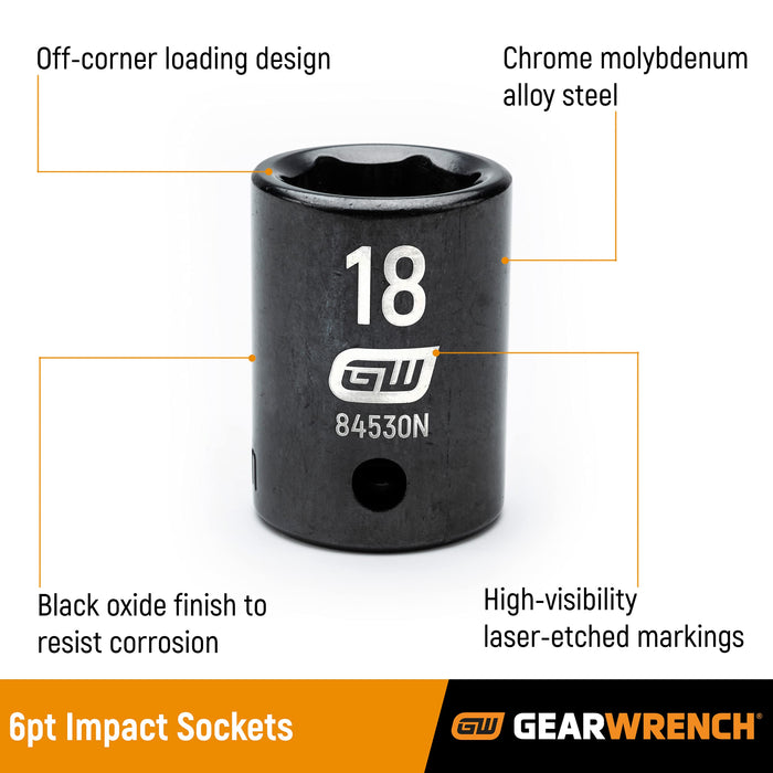 GEARWRENCH 29 Pc. 3/8" Drive 6 Pt. Impact Socket Set, Standard & Deep, Metric