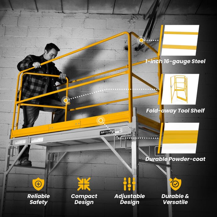 MetalTech Versatile 6 Ft. Metal Guardrails System Accessory Baker Style for Select Jobsite Series Scaffolding Platform with Non-Slip Deck