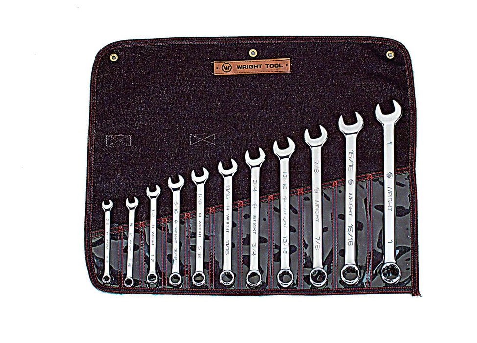 Wright Tool 911 Full Polish 12 Point Combination Wrench Set 3/8" - 1" (11-Piece),Silver