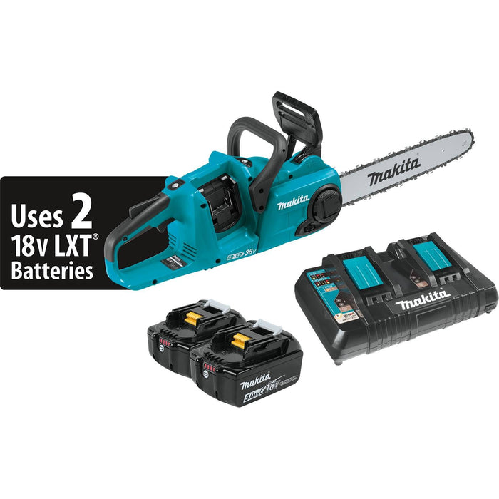 Makita 18V LXT Brushless 14" Chain Saw Kit, dual port charger (5.0Ah)