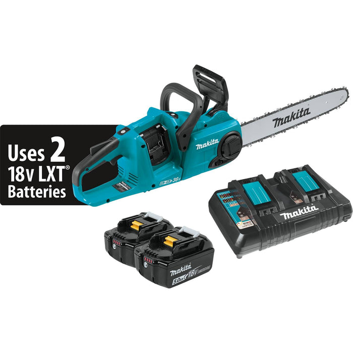 Makita 18V LXT Brushless 16" Chain Saw Kit, dual port charger (5.0Ah)