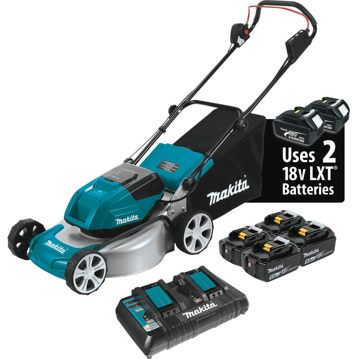 Makita XML03PT1 - 36V (18V X2) LXT Brushless 18" Lawn Mower Kit, 4 ea. BL1850B battery, dual port charger (5.0Ah)