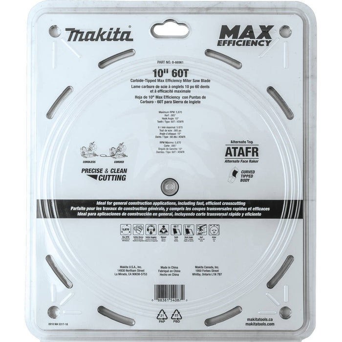 Makita 10" 60T Carbide-Tipped Max Efficiency Miter Saw Blade