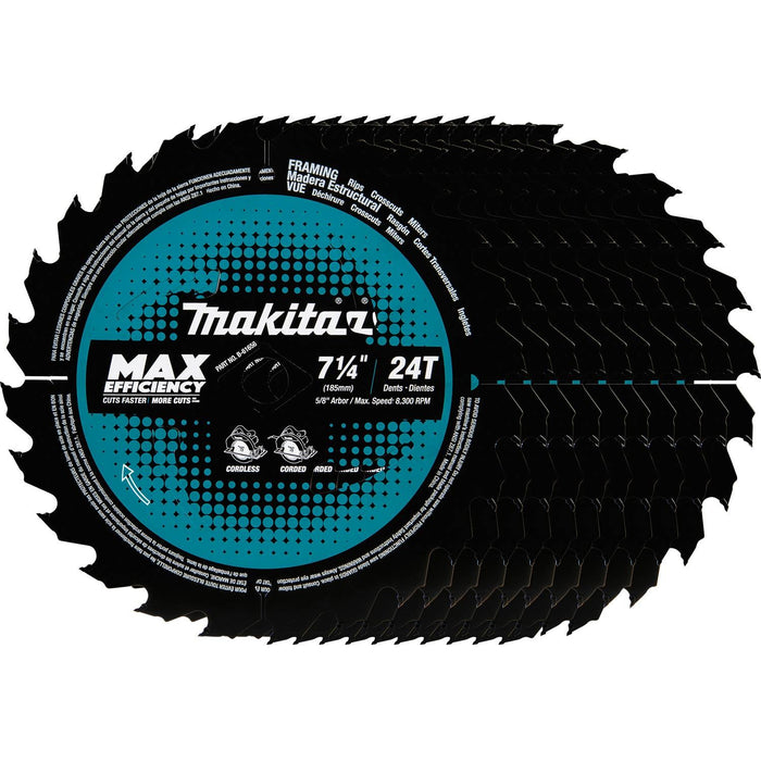 Makita B-61656-10 - 7-1/4" 24T Carbide-Tipped Max Efficiency Ultra-Thin Kerf Circular Saw Blade, Framing, 10/pk