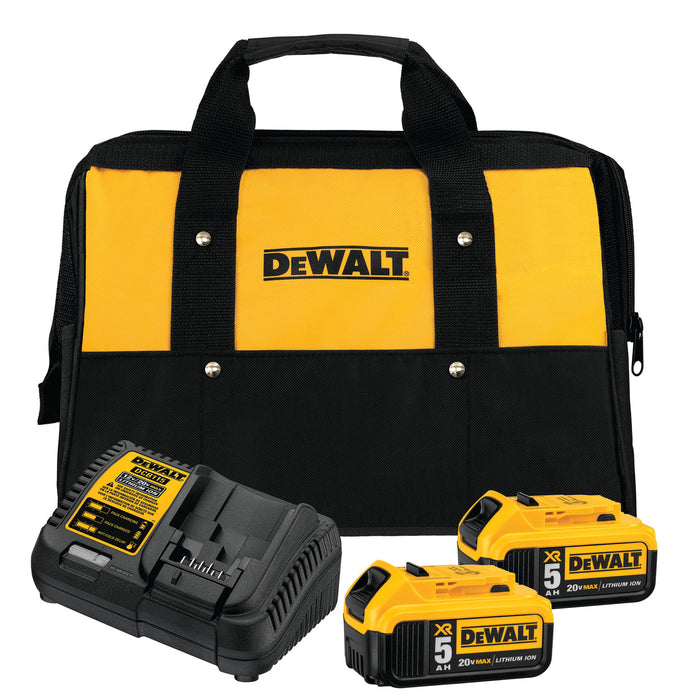 DeWALT 20V MAX XR Starter Kit 5.0Ah Battery 2-Pack with Charger and Bag