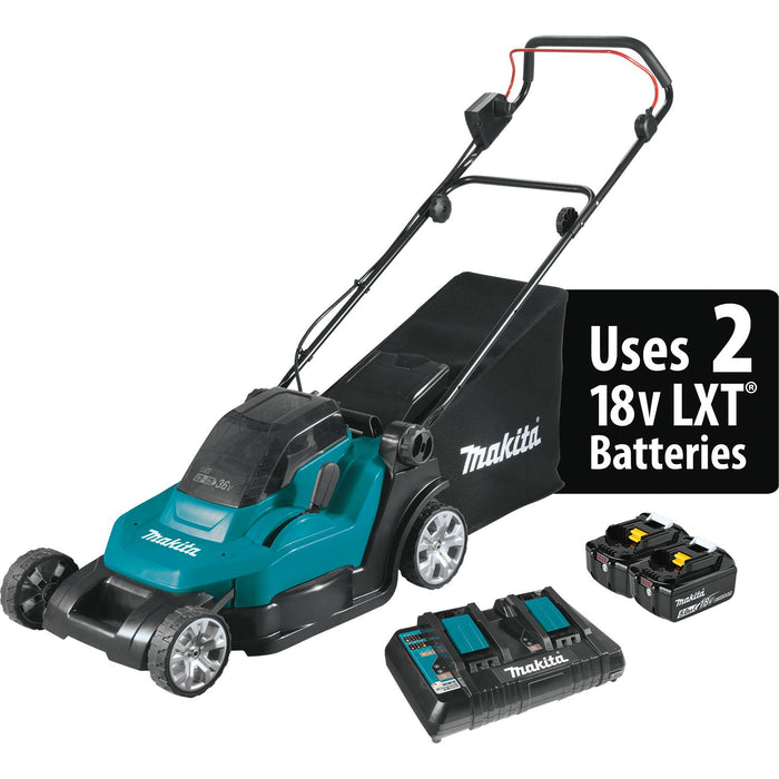 Makita 18V LXT 17" Residential Lawn Mower Kit, dual port charger (5.0Ah)