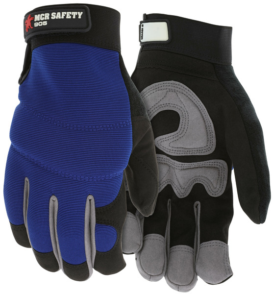 MCR Safety Mechanics Gloves Synthetic Leather Palm Adjustable Hook and Loop Wrist Closure