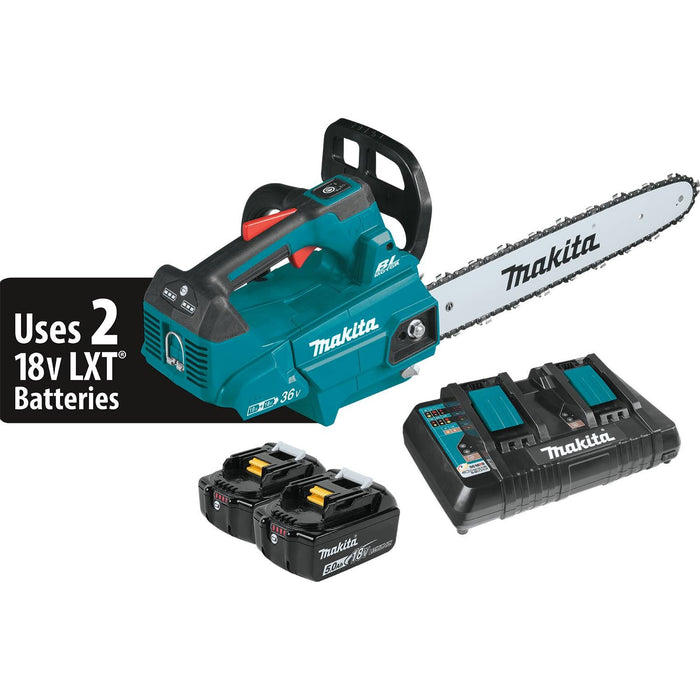 Makita 18V LXT Brushless 16" Top Handle Chain Saw Kit, dual port charger (5.0Ah)