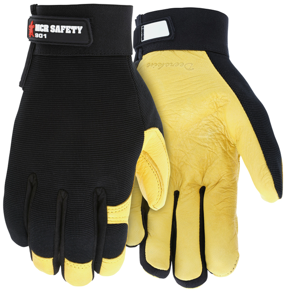 MCR Safety Mechanics Gloves Supple Grain Deerskin Palm Adjustable Hook and Loop Wrist Closure Flexible and Breathable Spandex Back